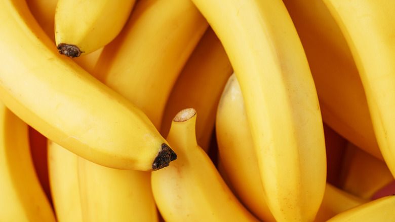 A high-res close up of scattered bananas