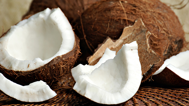 Chunks of coconut on a placemat