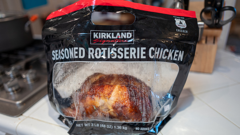 Costco rotisserie chicken on kitchen counter