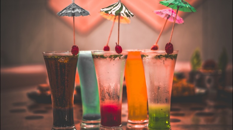 Several non-alcoholic drinks in glasses