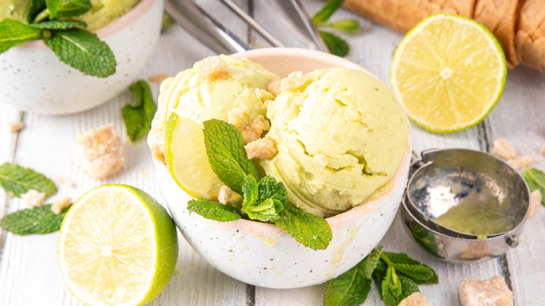 mint sorbet surrounded by limes