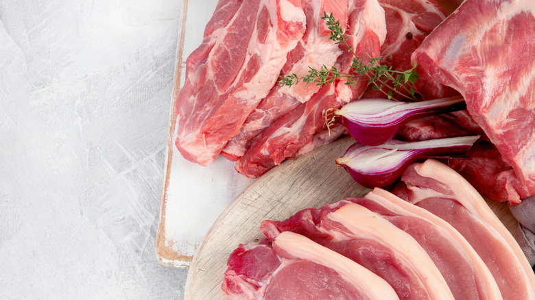 three cuts of pork, onion and thyme