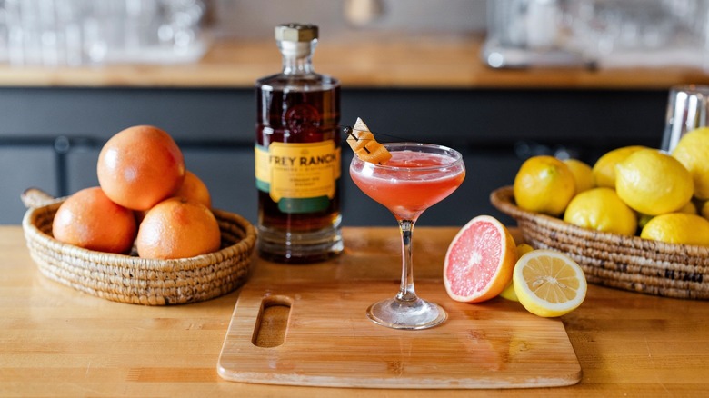 Warden 1854 cocktail on wood cutting board